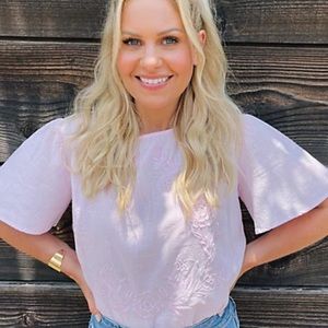 Candace Cameron Bure embroidered textured blouse